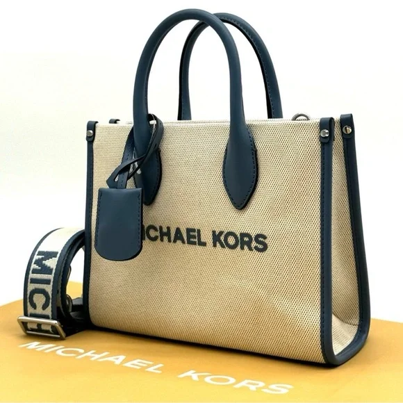 Michael Kors Mirella Small Pebbled LeatherCrossbody Bag Light Cream/Denim